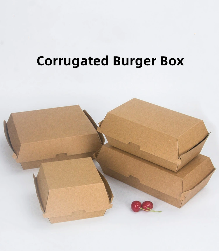 Custom Full Color Brown White Square Large Mini Disposable Corrugated Take out Folding Paper Food Packaging Burger Box