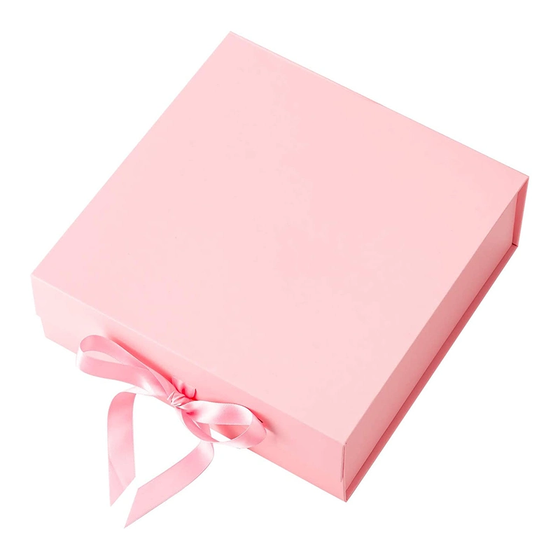 Custom Logo Luxury Pink Box Ribbon Closures Book Shaped Foldable Packaging Gift Boxes for Perfume/ Clothes/ Shoe/ Cosmetic